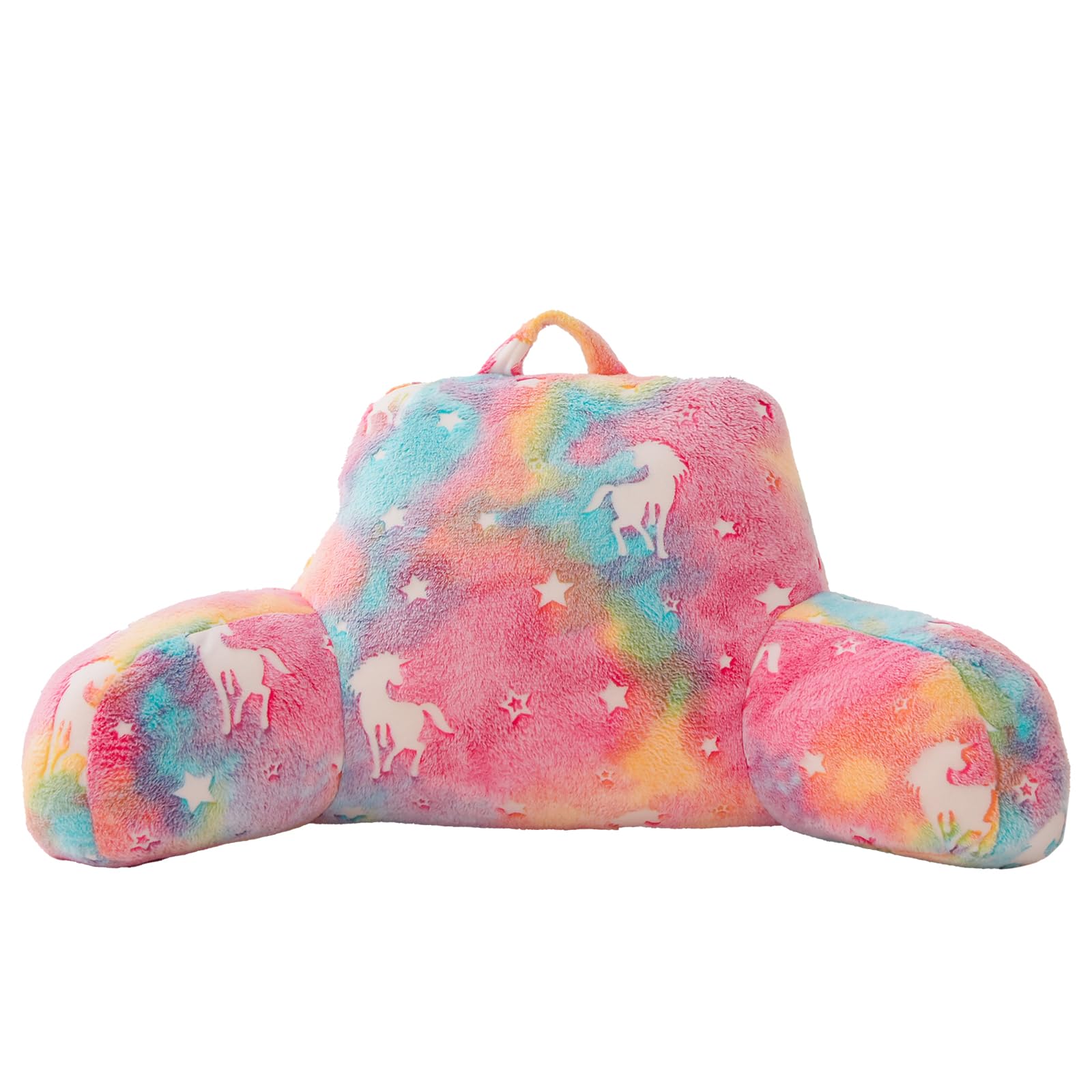 A Nice Night Unicorn Plush Reading Pillow Glow In The Dark Colorful Star Bed Wedge Children Backrest With Arms Back Support For